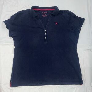 Women’s Eddie Bauer XXL TALL V-neck Short Sleeve Collared 3 Button Shirt Navy